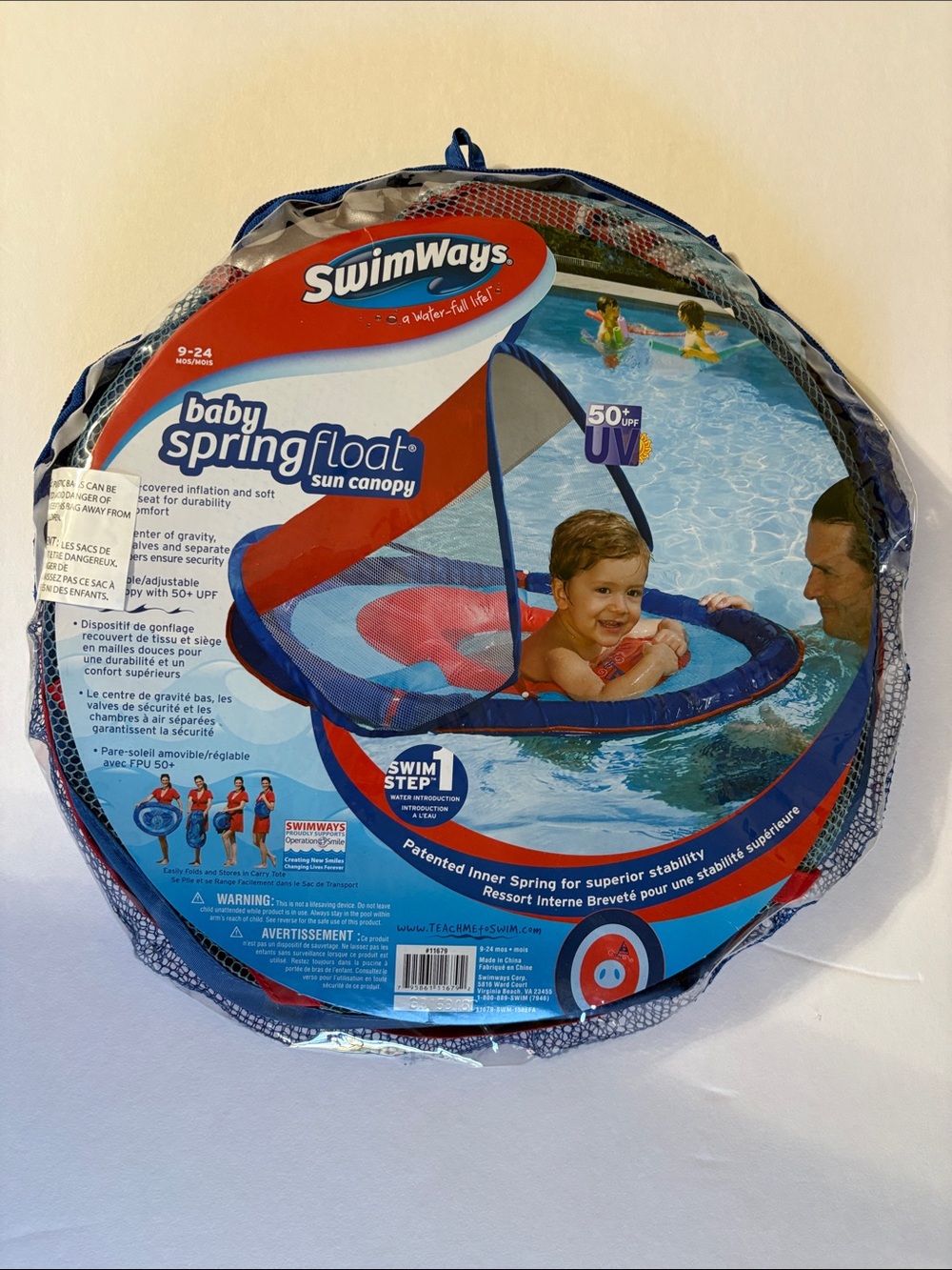 SwimWays Baby Spring Float Sun Canopy - Blue and Red Infant Pool Float